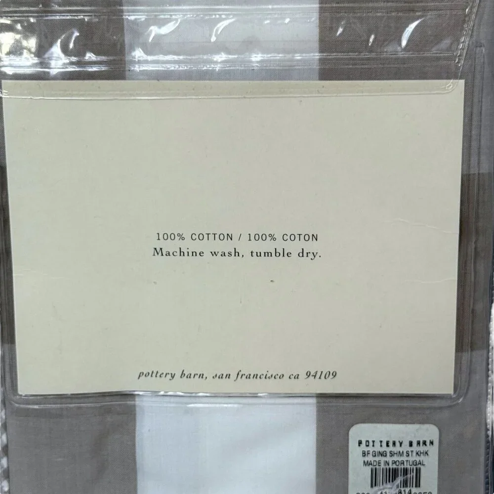 POTTERY BARN Buffalo Check Sham Beige Cotton One Pillowcase NWT
